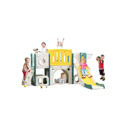 SL 8 in 1 Toddler Slide Set, Kids Slide for Toddlers, Toddler Climber Slide PlaySet with Basketball Hoop,Outdoor Indoor Playground for Toddlers Upgraded