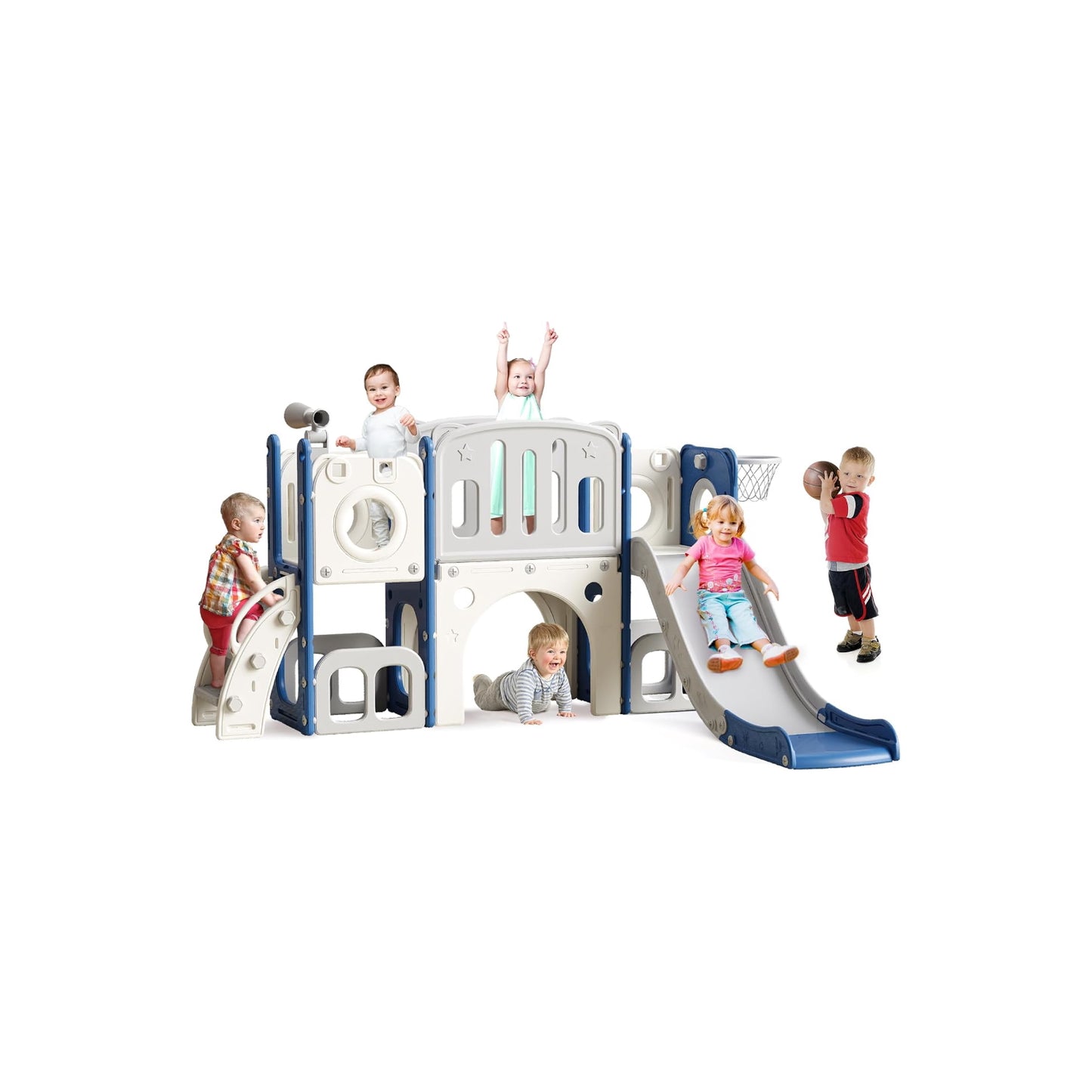 SL 8 in 1 Toddler Slide Set, Kids Slide for Toddlers, Toddler Climber Slide PlaySet with Basketball Hoop,Outdoor Indoor Playground for Toddlers Upgraded