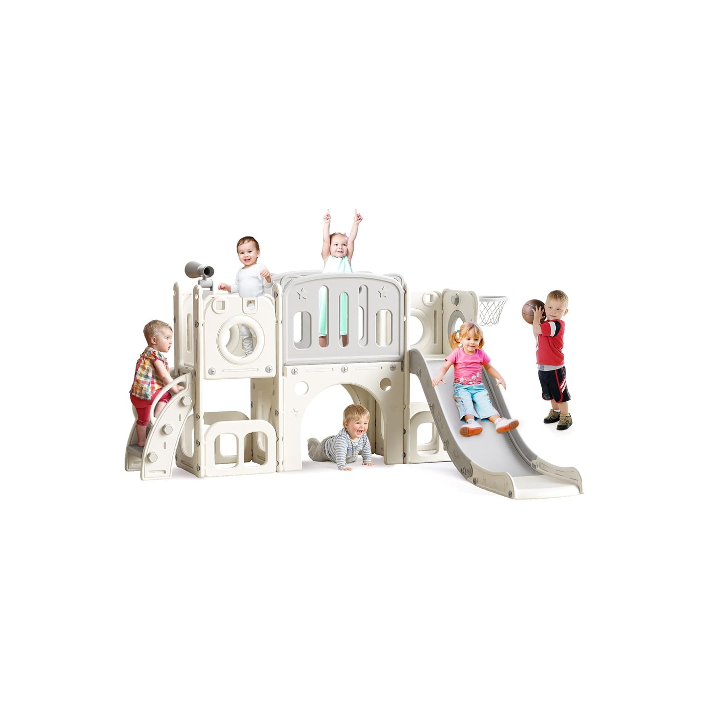 SL 8 in 1 Toddler Slide Set, Kids Slide for Toddlers, Toddler Climber Slide PlaySet with Basketball Hoop,Outdoor Indoor Playground for Toddlers Upgraded Grey