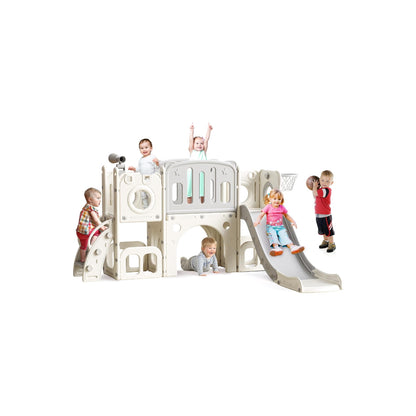 SL 8 in 1 Toddler Slide Set, Kids Slide for Toddlers, Toddler Climber Slide PlaySet with Basketball Hoop,Outdoor Indoor Playground for Toddlers Upgraded Grey